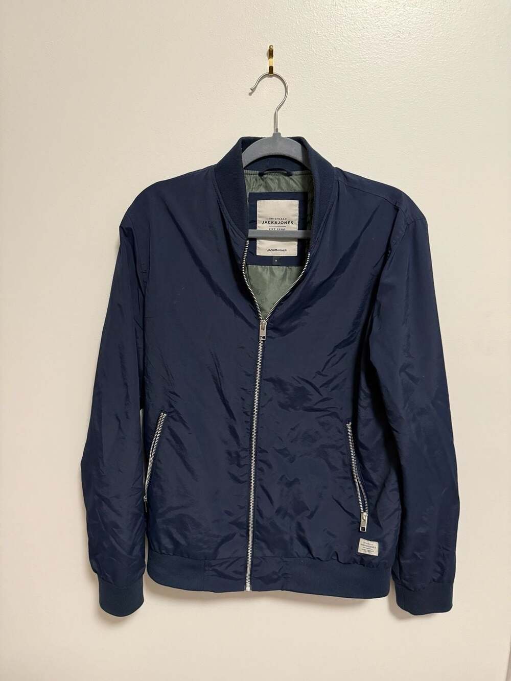 Jack & Jones Originals Navy Bomber Jacket Mens [M] Lightweight Zip Front